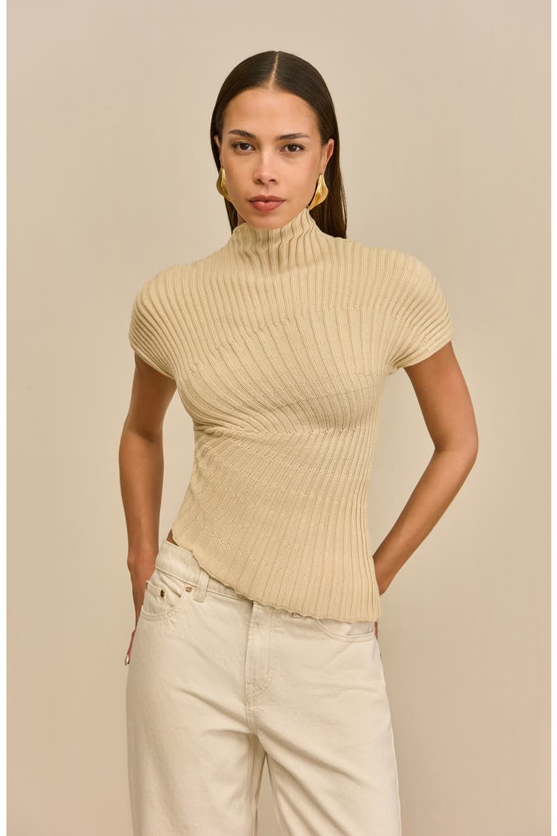Annemie Cotton Asymmetric Funnel Neck Knit Top, Alternate, color, BEACH