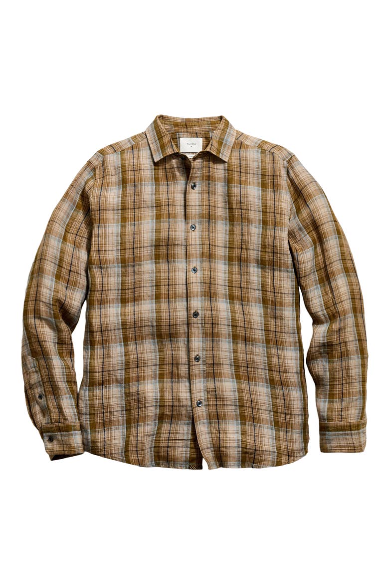 Cedar Dobby Plaid Linen Button-Up Shirt, Alternate, color, OLIVE MULTI