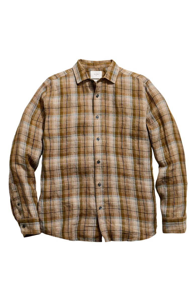 Billy Reid Cedar Dobby Plaid Linen Button-Up Shirt, Alternate, color, Olive Multi