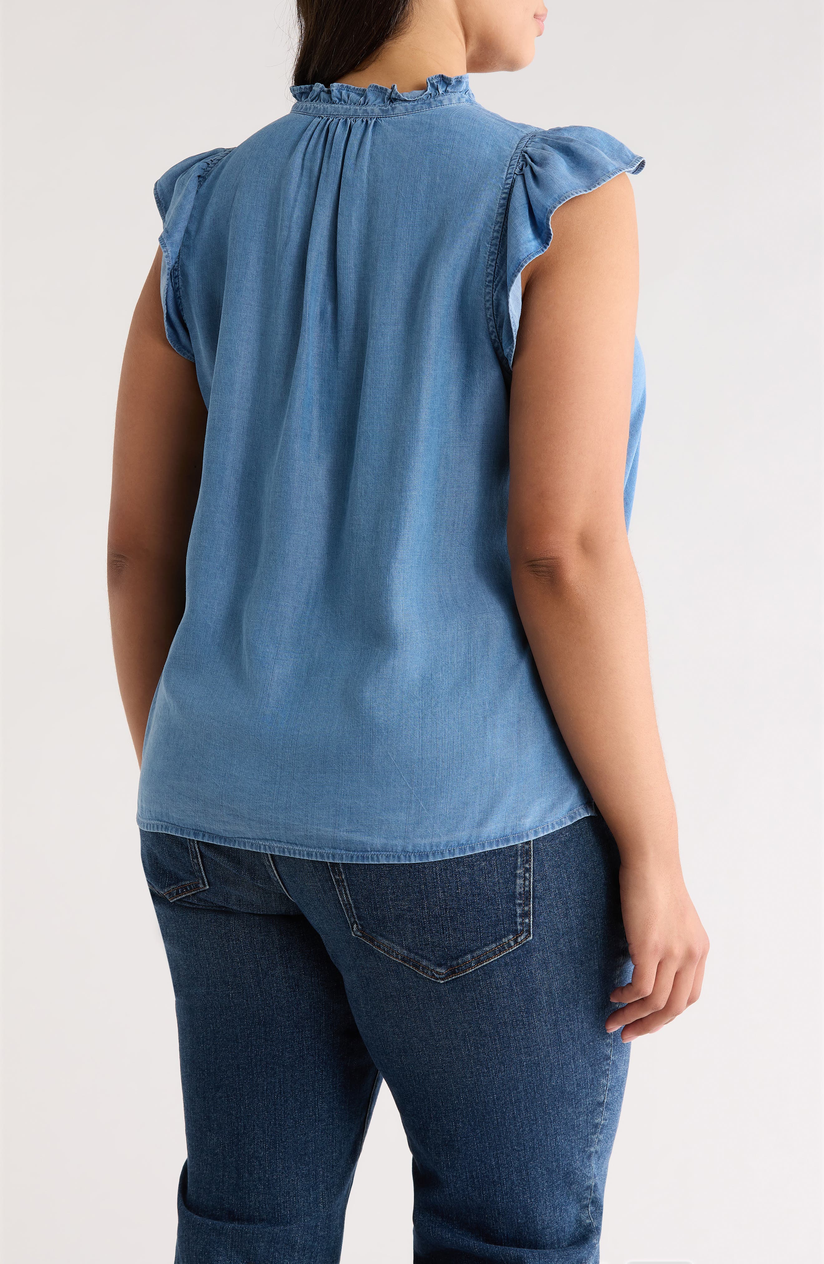 Flutter Sleeve Popover Chambray Top - image 2