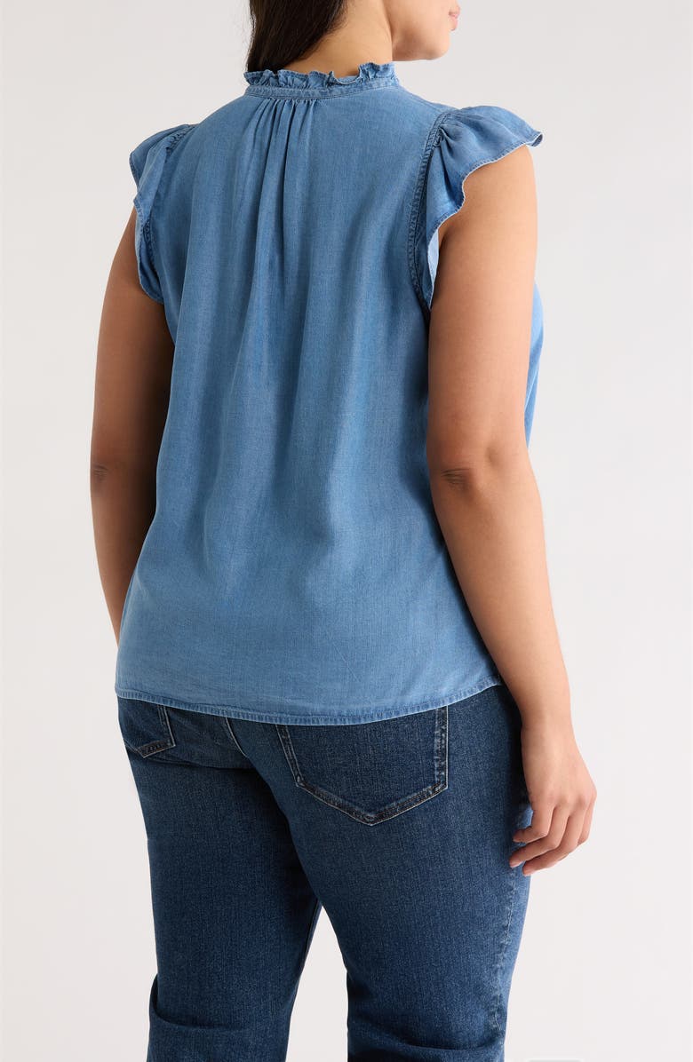 Caslon<sup>®</sup> Flutter Sleeve Popover Chambray Top, Alternate, color, Medium Wash