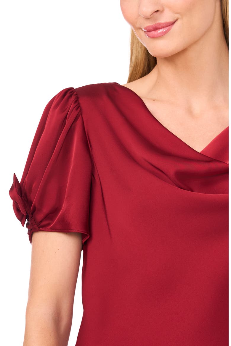 Bow Sleeve Cowl Neck Satin Charmeuse Top, Alternate, color, MULBERRY RED