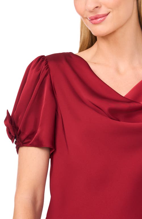 Cece Bow Sleeve Cowl Neck Satin Charmeuse Top In Red