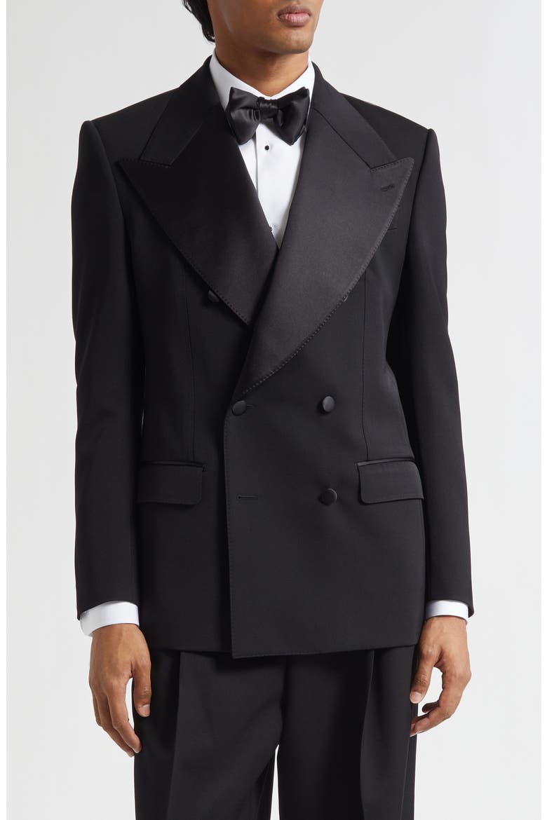 Double Breasted Virgin Wool & Silk Blend Blazer, Main, color, N0000 NERO