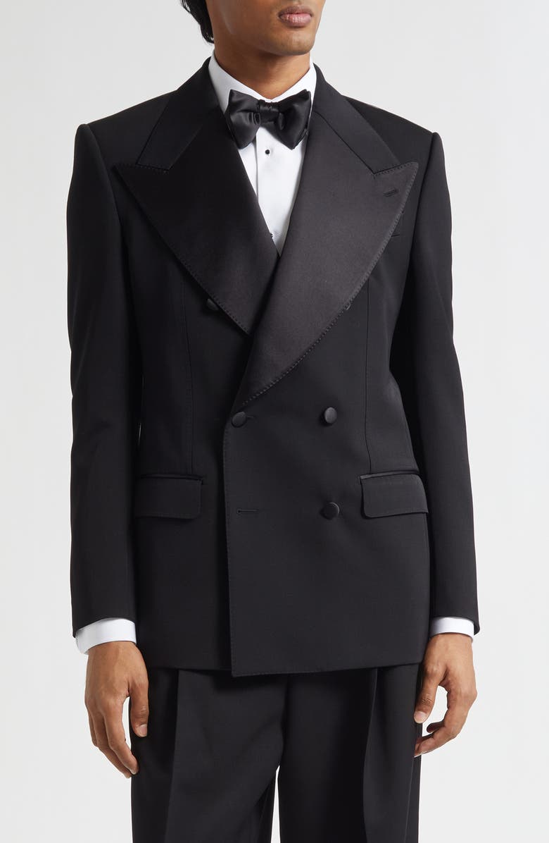 Dolce&Gabbana Double Breasted Virgin Wool & Silk Blend Blazer, Main, color, N0000 Nero