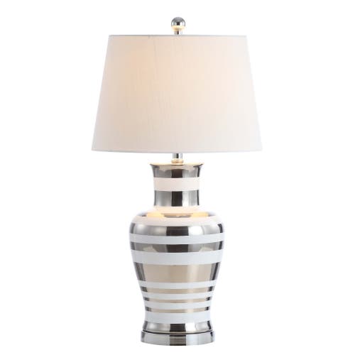 Jonathan Y Zilar Striped 28.75 Ceramic Iron Classic Modern Led Table Lamp In Silver/white