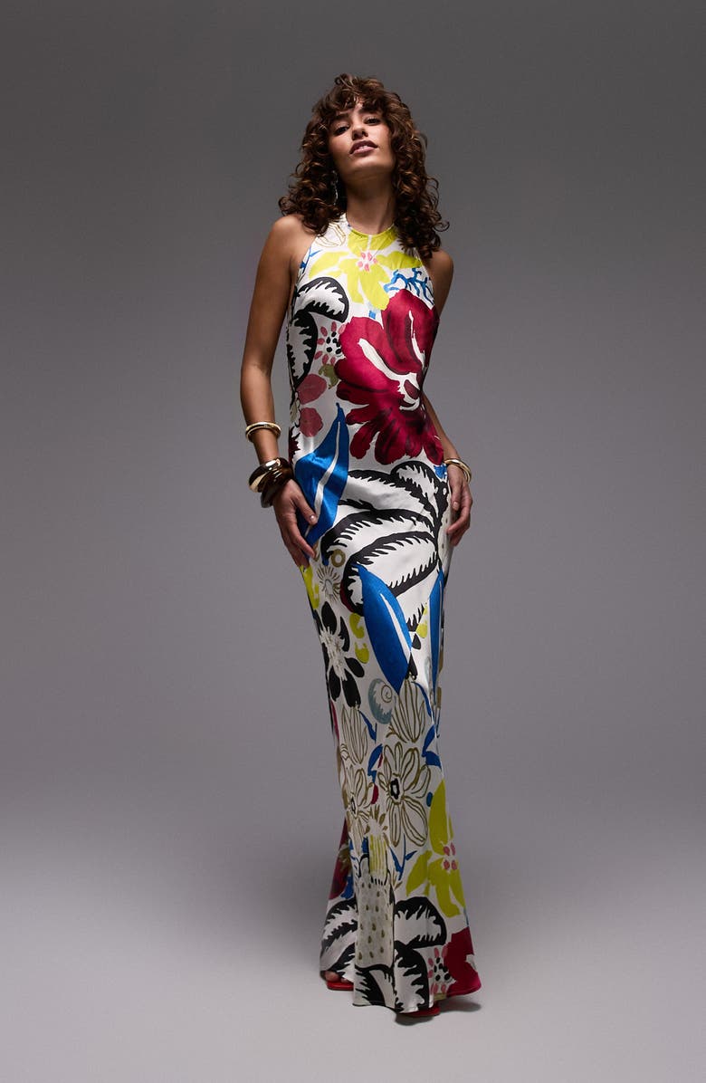 Topshop Satin Halter Maxi Dress, Main, color, 