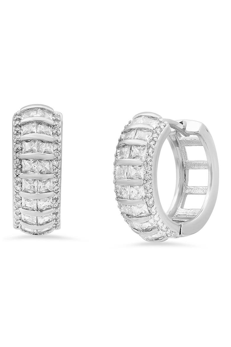 Pavé Huggie Hoop Earrings, Main, color, SILVER