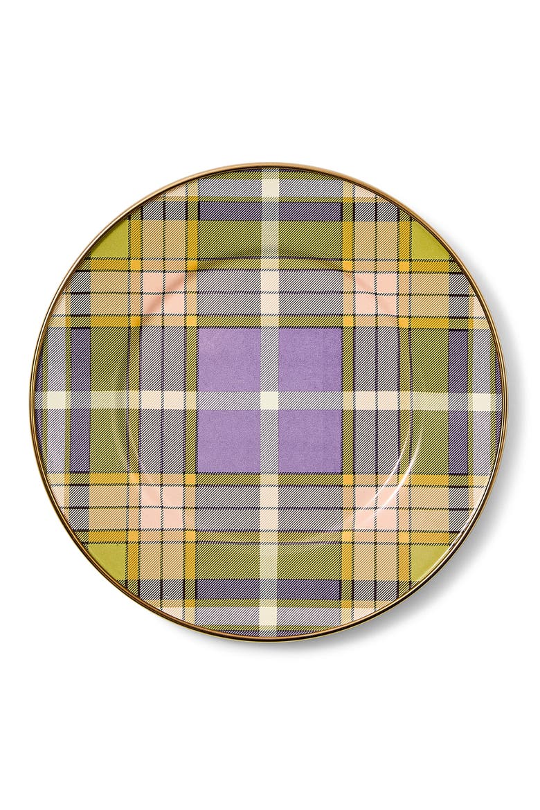 Tartan Violet Enameled Steel Salad/Dessert Plate, Main, color, TARTAN VIOLET