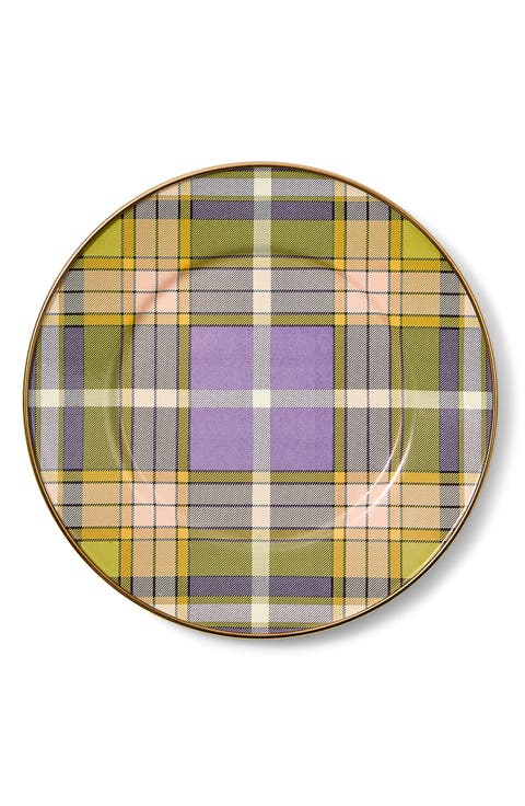 Tartan Violet Enameled Steel Salad/Dessert Plate