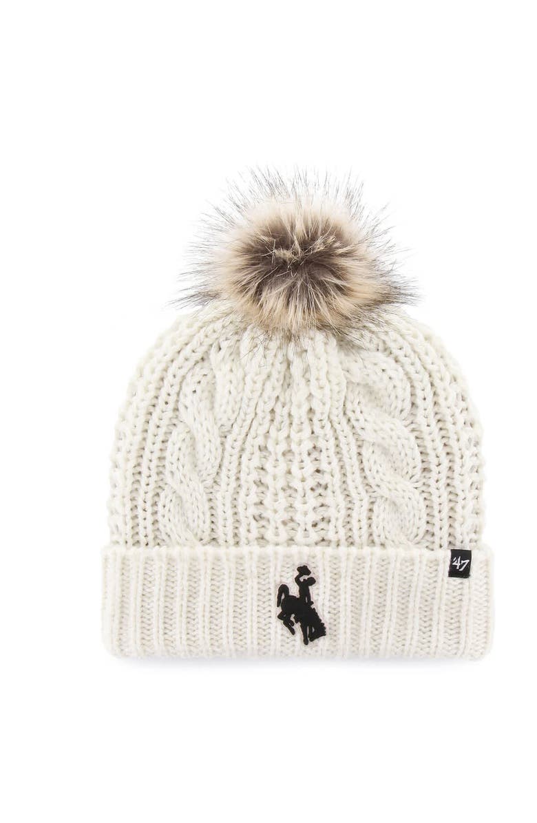 '47 Women's '47 White Wyoming Cowboys Meeko Cuffed Knit Hat with Pom, Main, color, 