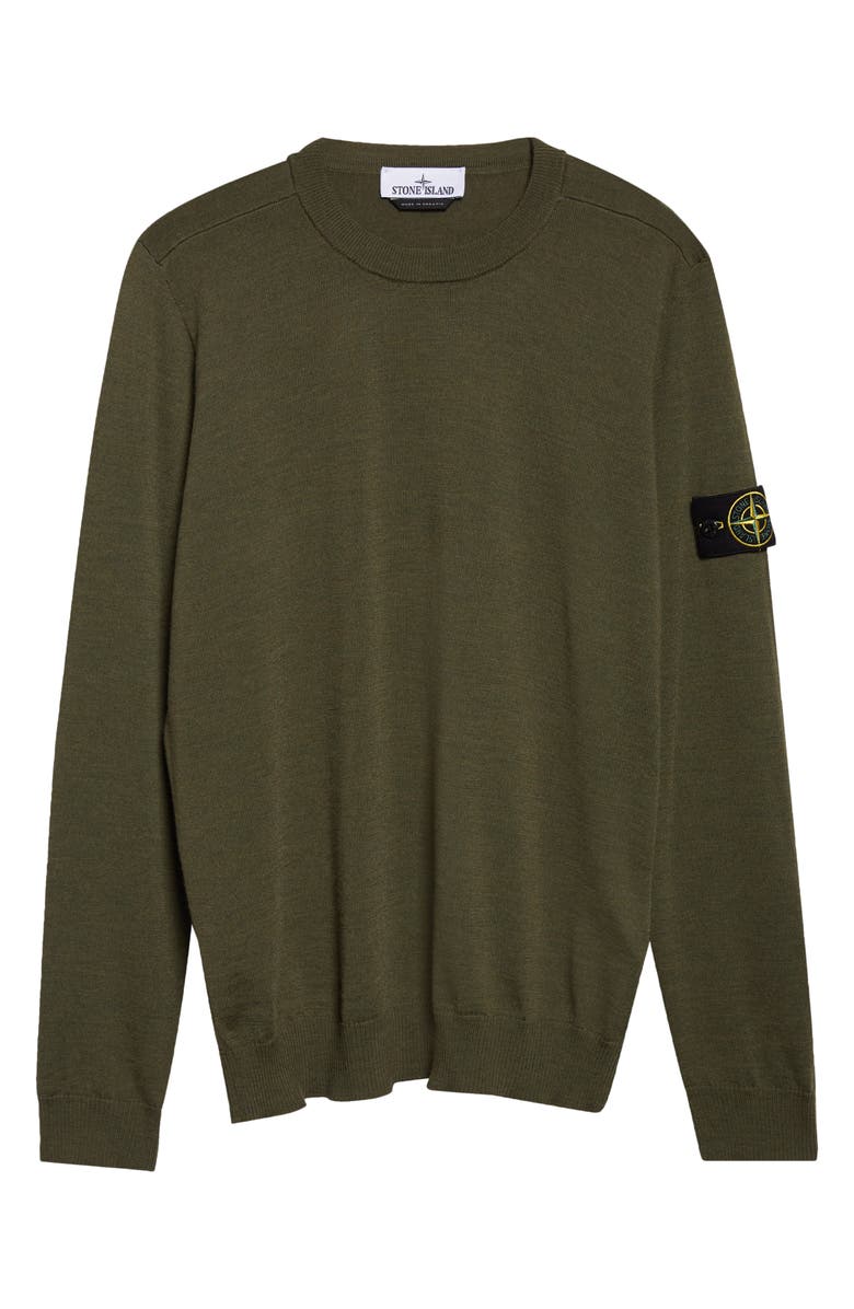Stone Island Compass Patch Virgin Wool Crewneck Sweater, Main, color, Military Green