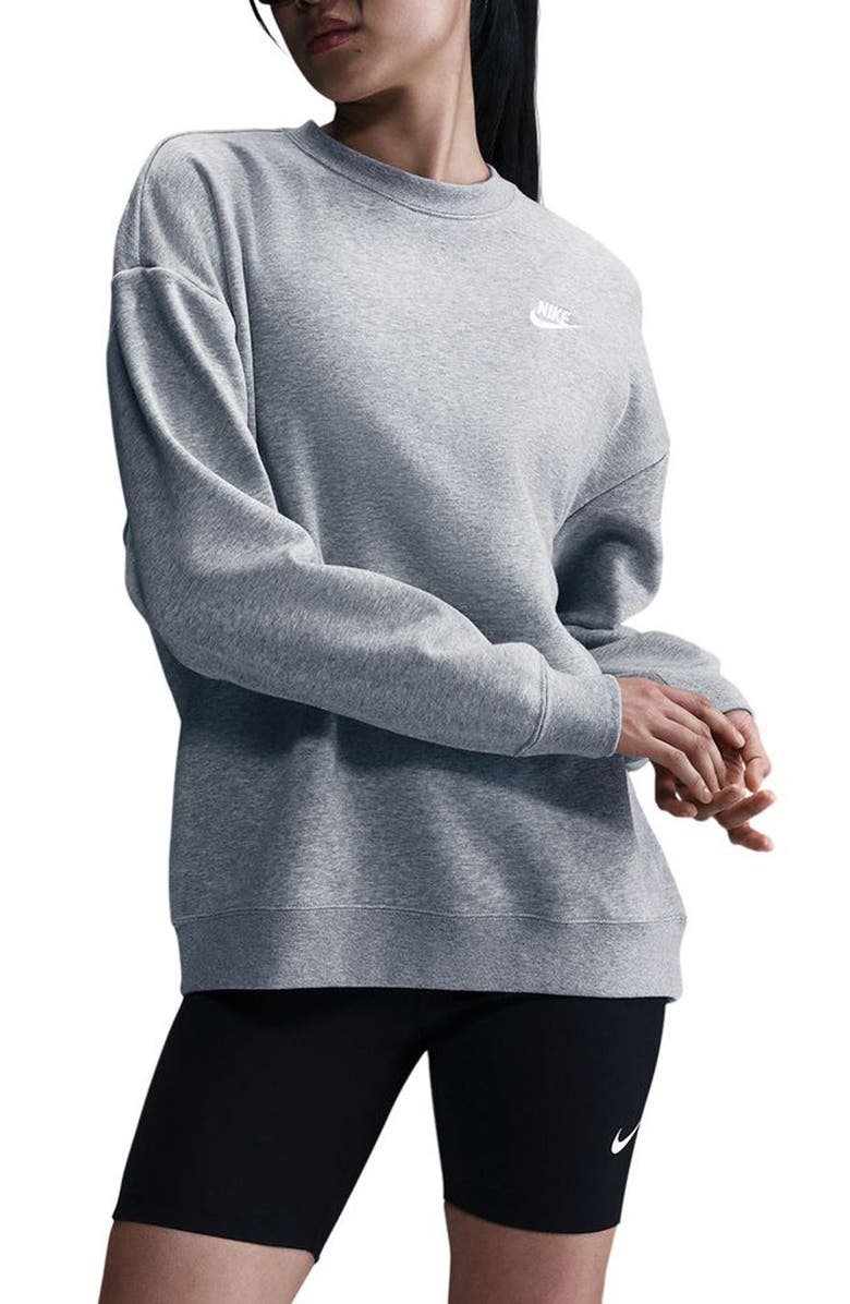 Nike Club Fleece Loose Fit Crewneck Sweatshirt, Main, color, 063 063 D Gr H/White