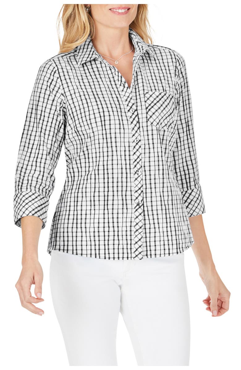 Foxcroft Hampton Crinkle Plaid Print Shirt, Main, color,