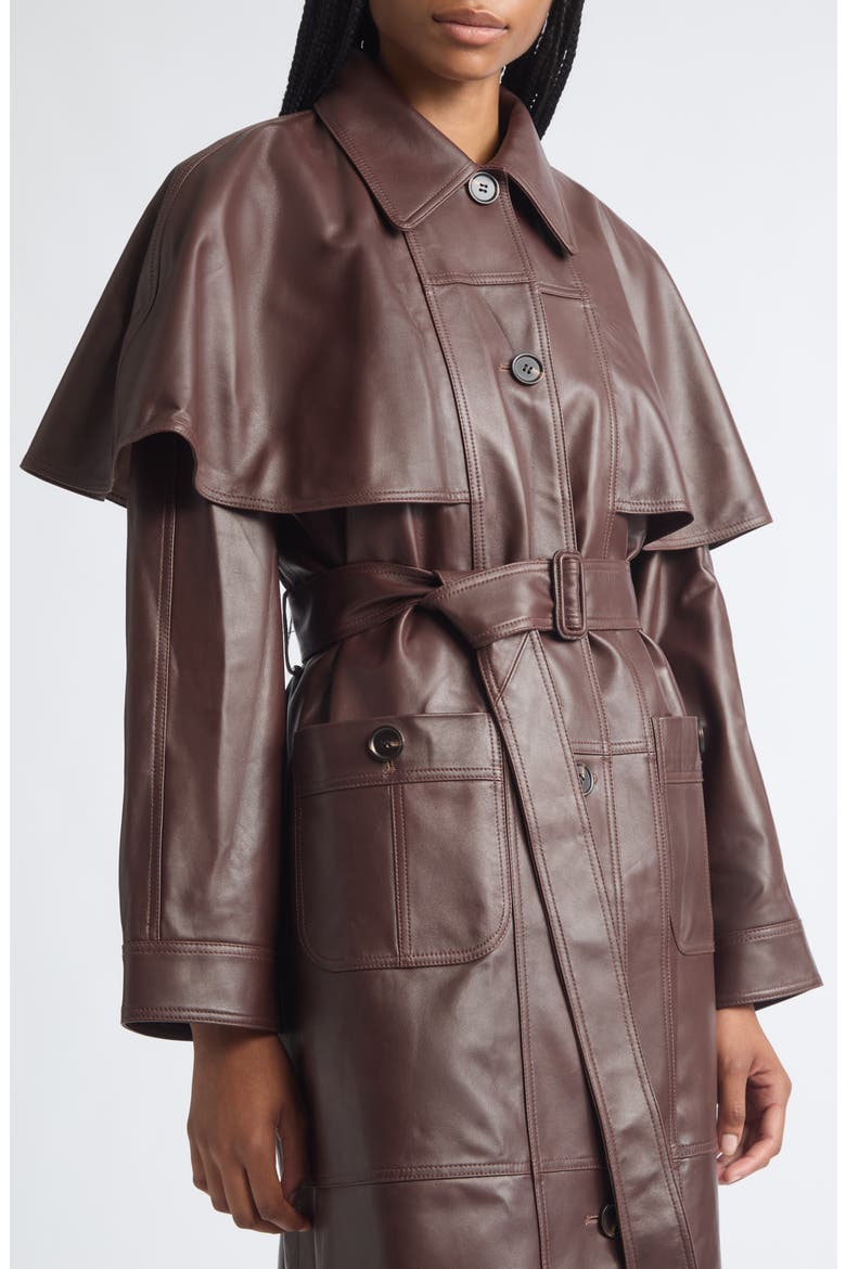 Caitlin Leather Trench Coat, Alternate, color, BROWN