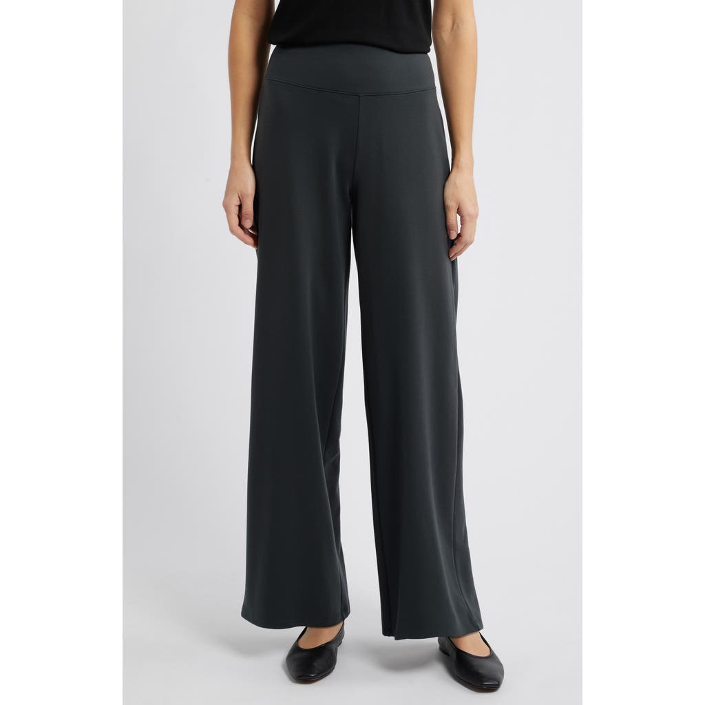 Eileen Fisher Flex Pintuck Double Knit Ponte Wide Leg Pants In Black