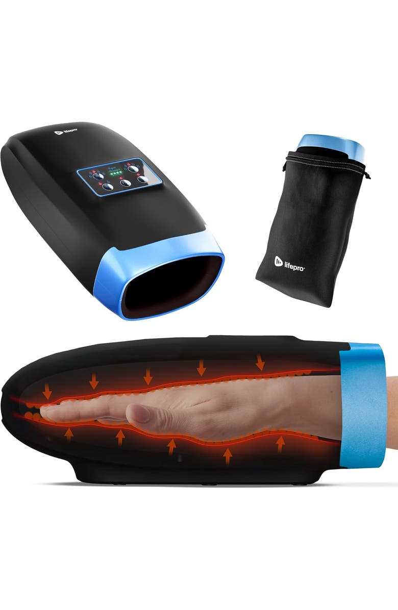 Lifepro Legra Plus Hand Massager with Heat and Compression Finger, Wrist, and Palm Massager with 5 and 6 Modes, Main, color, 5 Modes Black