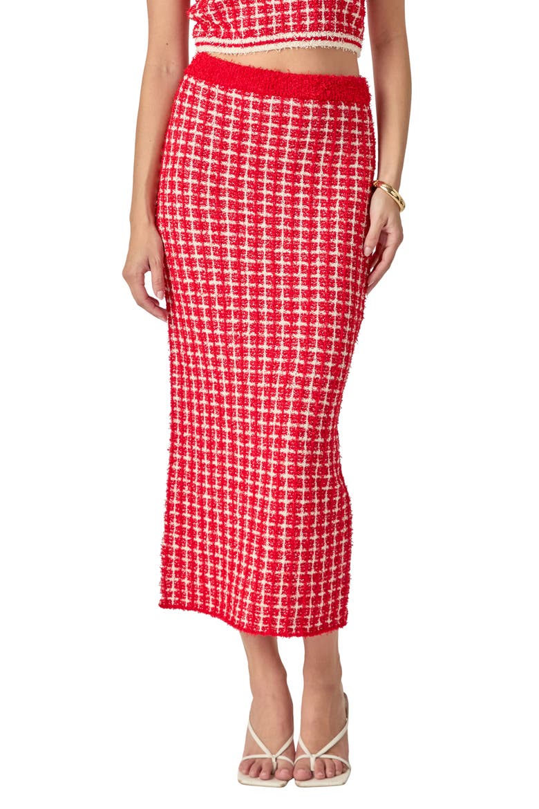 Tweed Check Column Skirt, Main, color, RED/ CREAM