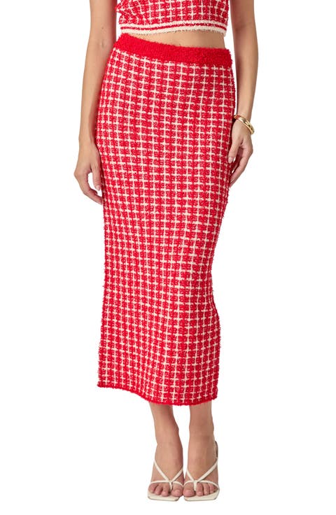 Tweed Check Column Skirt