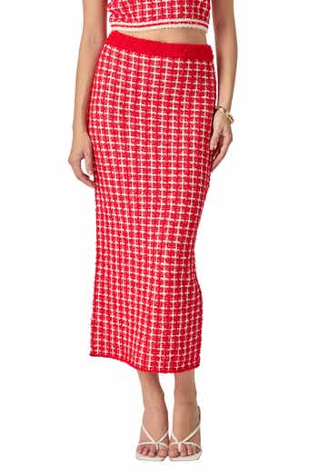 Tweed Check Column Skirt