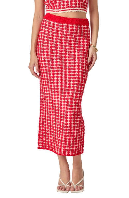 Endless Rose Tweed Check Column Skirt In Red