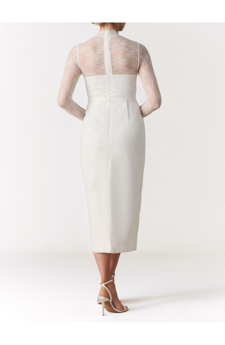 Six Stories Lace Sleeve Cup Detail Midi Dress, Alternate, color, White