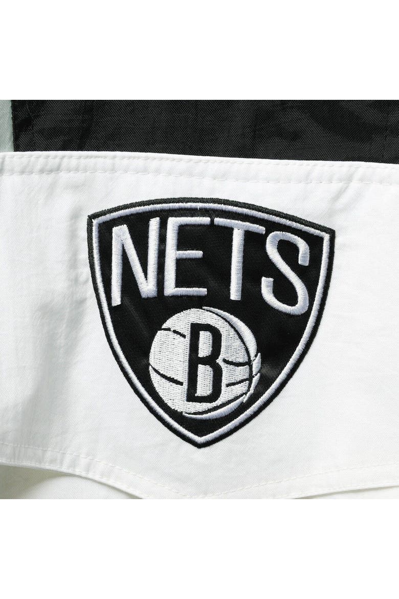 Men's Starter White Brooklyn Nets Striker Crinkle Half-Zip Hoodie Jacket, Alternate, color, White