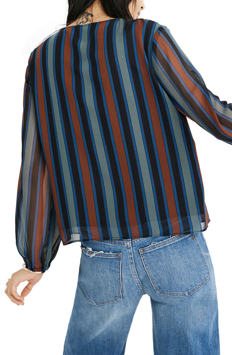 Madewell Stripe Sheer Sleeve Top, Alternate, color, 