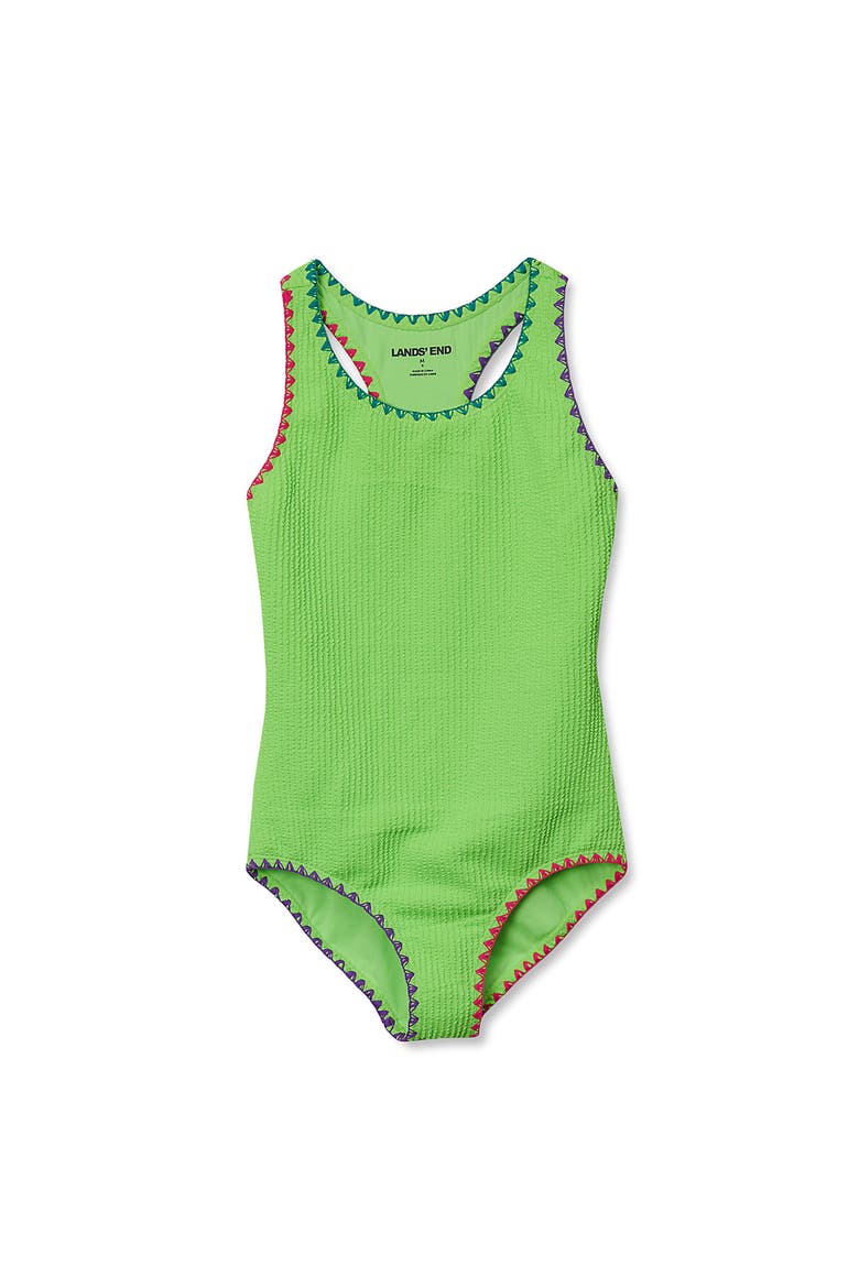 Girls Chlorine Resistant Racerback One Piece Swimsuit, Alternate, color, Electric Lime