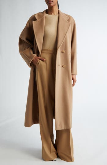 コート MAX MARA BEIGE DOUBLE-BREASTED COAT IN WOOL AND CASHMERE Max Mara Madame Double Breasted Wool & Cashmere Belted Coat
