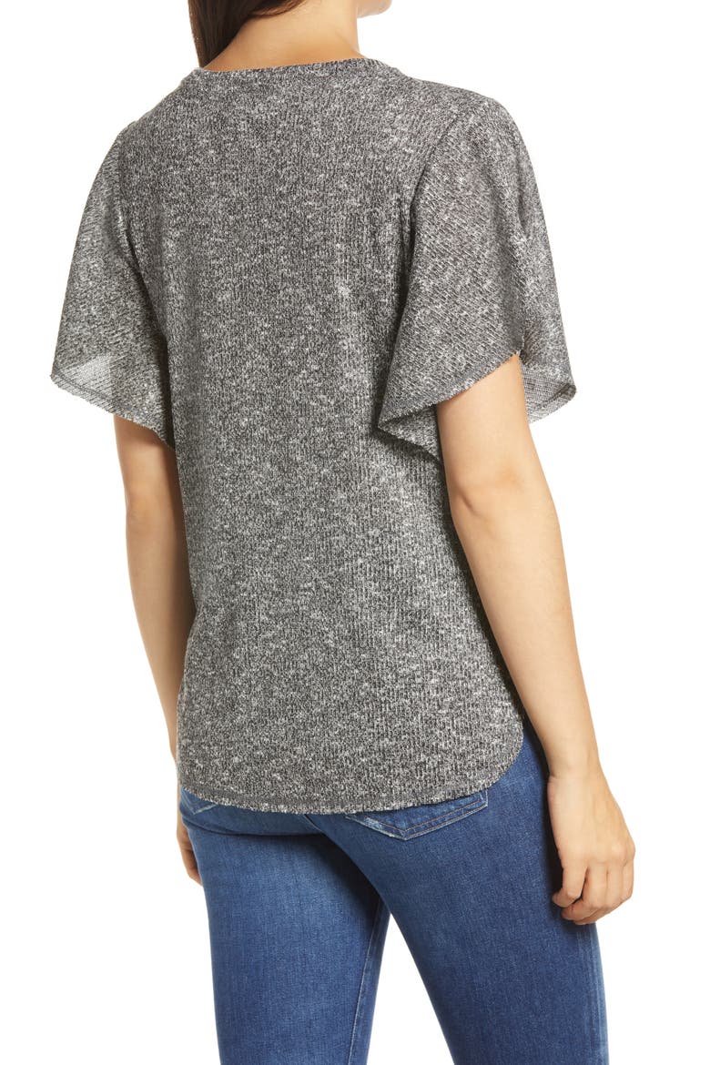 Hacci Flutter Sleeve Top, Alternate, color, BLACK