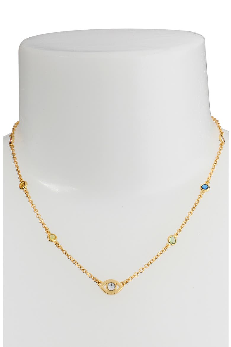 Evil Eye Station Necklace, Alternate, color, GOLD/ MULTI
