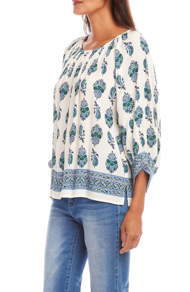 Karen Kane Print Blouson Sleeve Top, Alternate, color, White Print