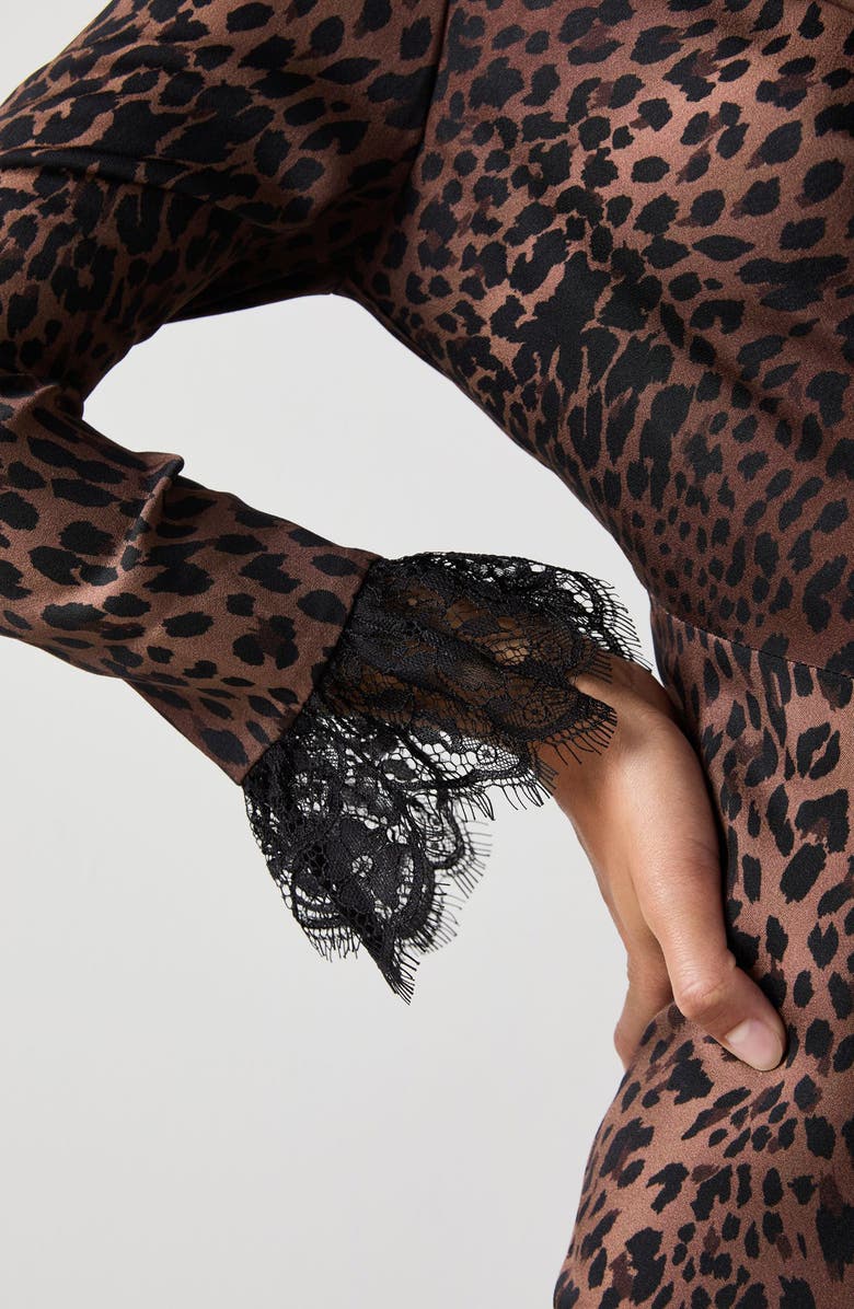 LK Bennett Geena Lace Cuff A-Line Dress, Alternate, color, Natural Leopard Print