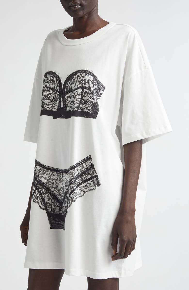Vaquera Trompe l'Oeil Lingerie Oversize T-Shirt, Alternate, color, White