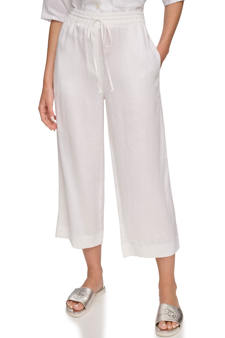 Drawstring Crop Linen Pants, Main, color, WHITE