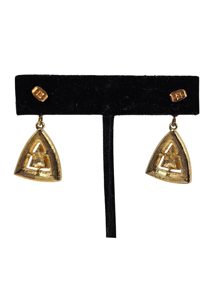 Vintage 1970s Blue Enamel Gold Triangle Earrings, Alternate, color, Gold