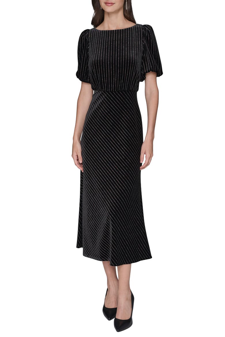 Metallic Stripe Velvet Midi Dress, Alternate, color, BLACK MULTI
