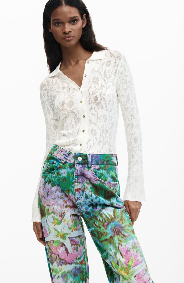 Desigual Wild Garden Print Straight Leg Jeans, Alternate, color, Medium Blue