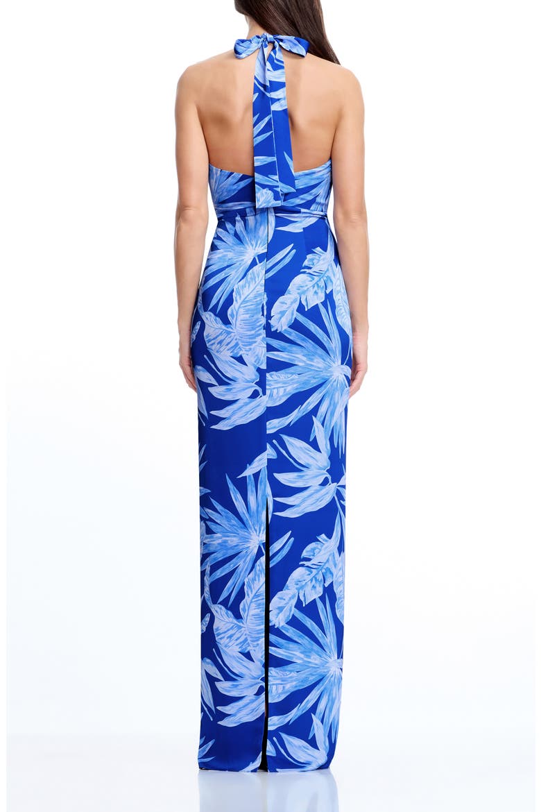 Solana Tropical Print Halter Gown, Alternate, color, NAVY MULTI