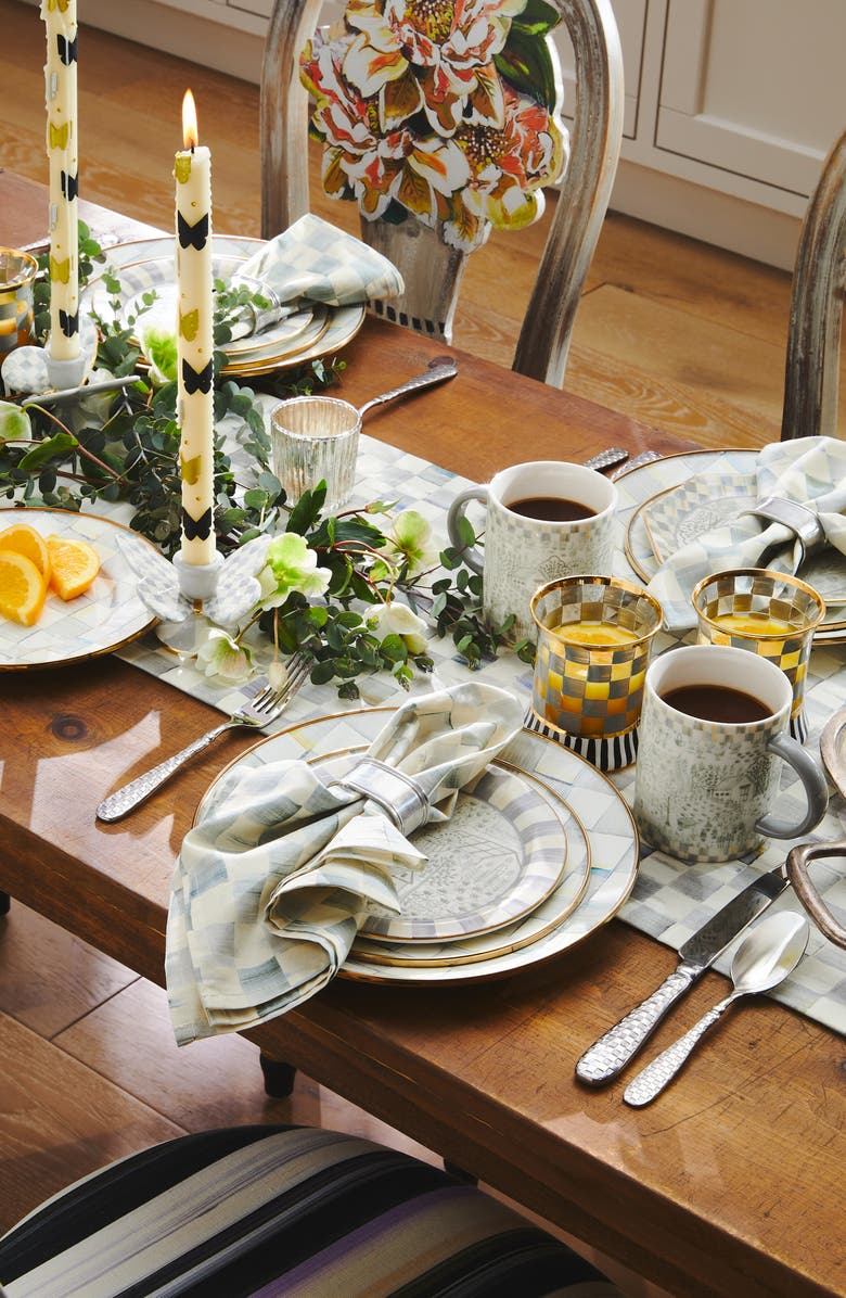 MACKENZIE CHILDS Sterling Check Table Runner, Alternate, color, Grey/ White