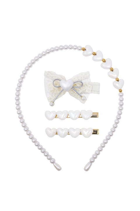 Kids’ Pearl Heart Headband & Hair Clip 4-Piece Set