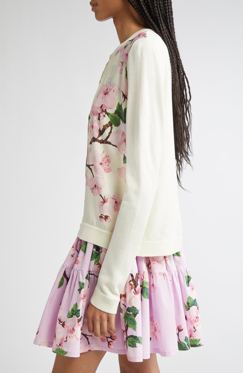 Oscar de la Renta Cherry Blossom Inset Cardigan, Alternate, color, Pink/ Ecru