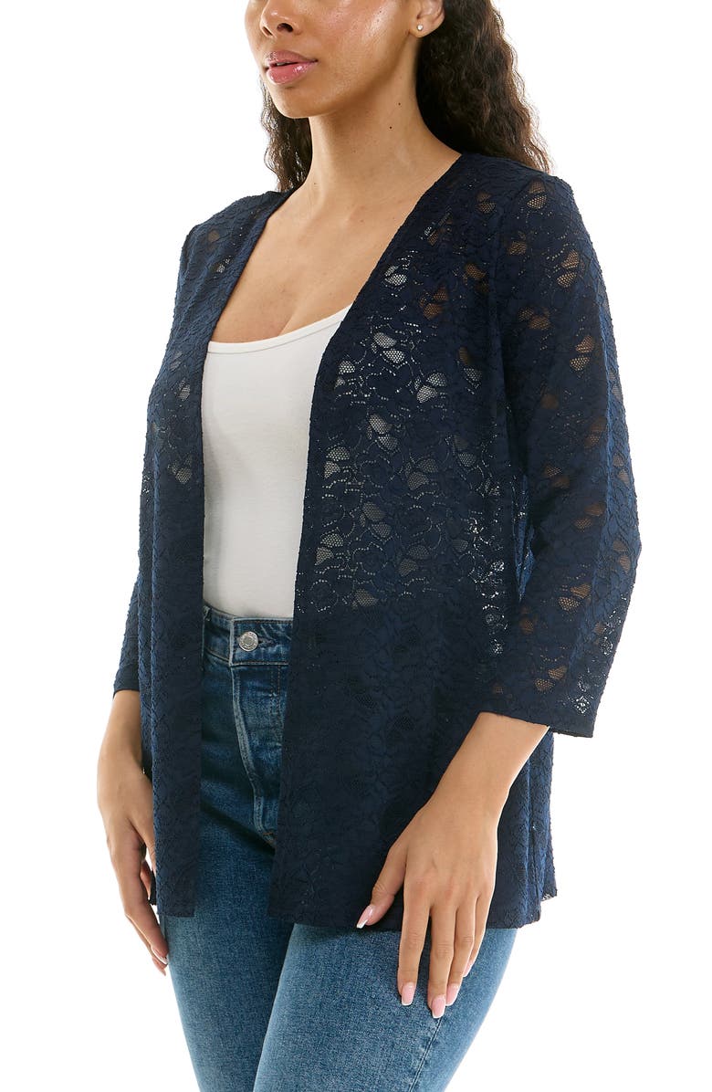 Nina Leonard Lace Three-Quarter Sleeve Bolero, Alternate, color, Navy