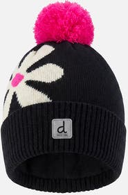 Deux par Deux Winter Oversized Flower Fleece-Lined Pompom Knit Hat