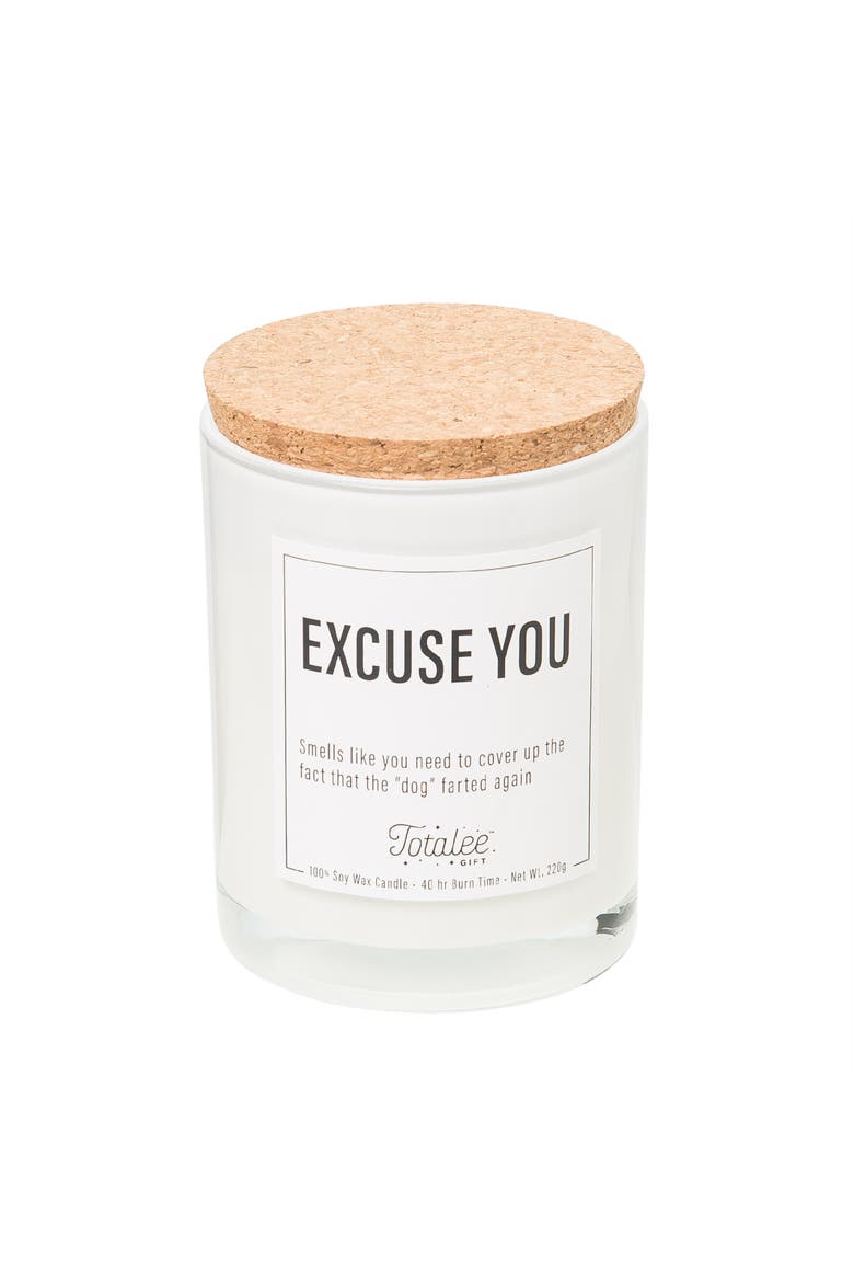 Excuse You Soy Candle Wax White 7.76 oz Burn Time 40, Main, color, White