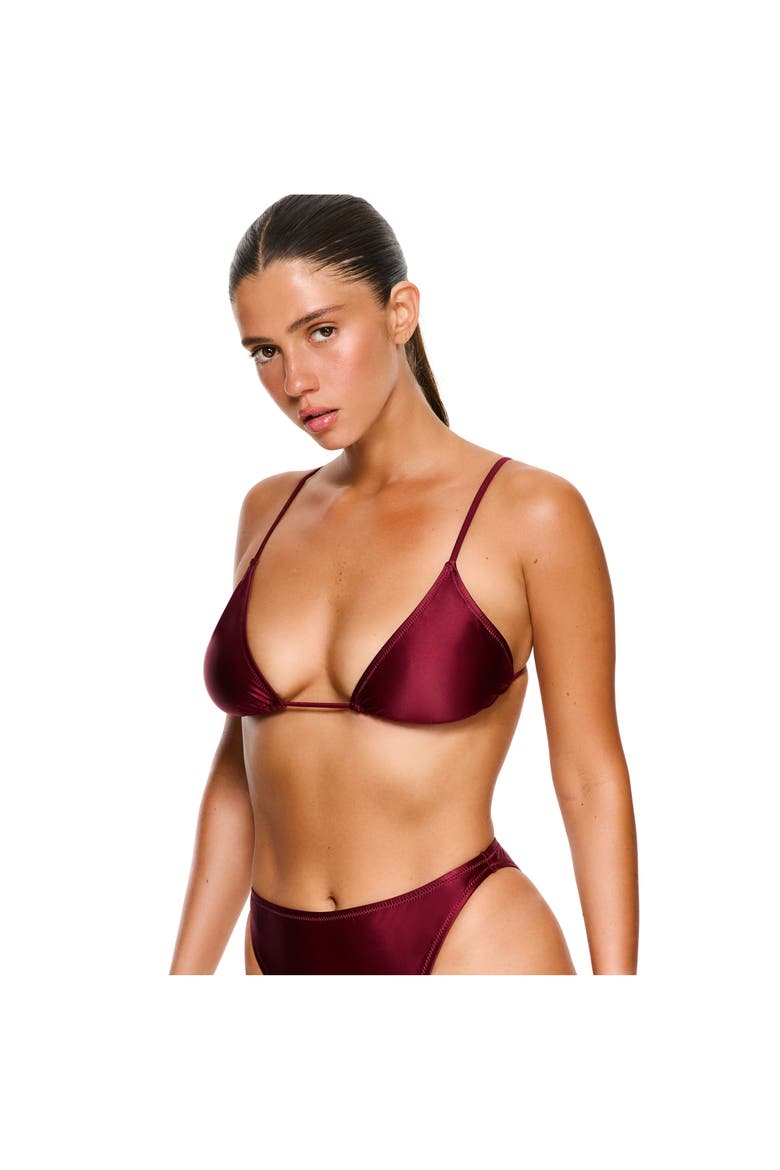 Satin Royale Triangle Bikini Top Swimsuit, Alternate, color, Bordeaux