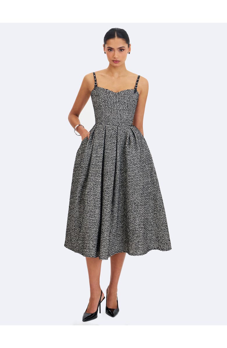 Miss Circle Katalina Tweed Backless Midi Dress, Main, color, Black And White