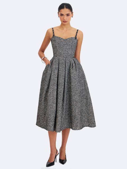 Katalina Tweed Backless Midi Dress