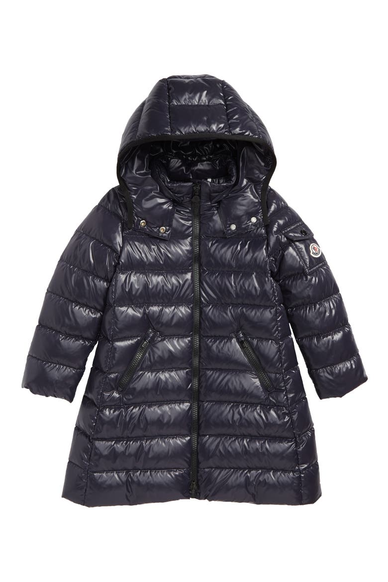 Moka Long Hooded Water Resistant Down Jacket, Main, color, NAVY